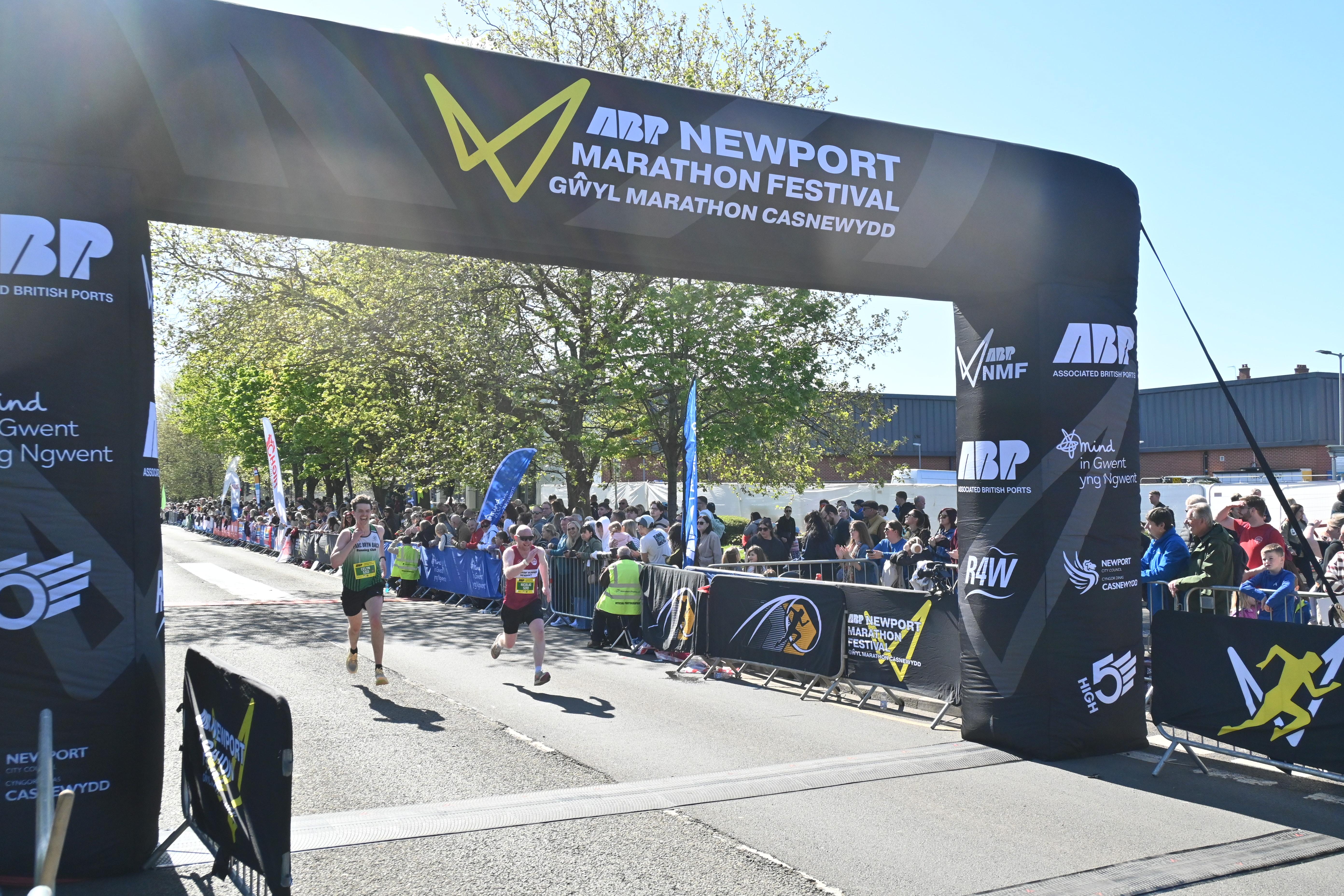 A sprint finish for an unimportant placing in the half marathon at Newport Marathon Festival